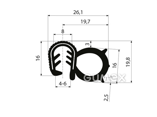 GUMMIPROFIL PIRELI U-FORM MIT SEITLICHER DICHTUNG - DICHTUNG MIT ARMIERUNG - EPDM